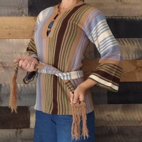 STRIPED TUNIC SWEATER 1970's 70's xxs xs - Picture 5 of 10